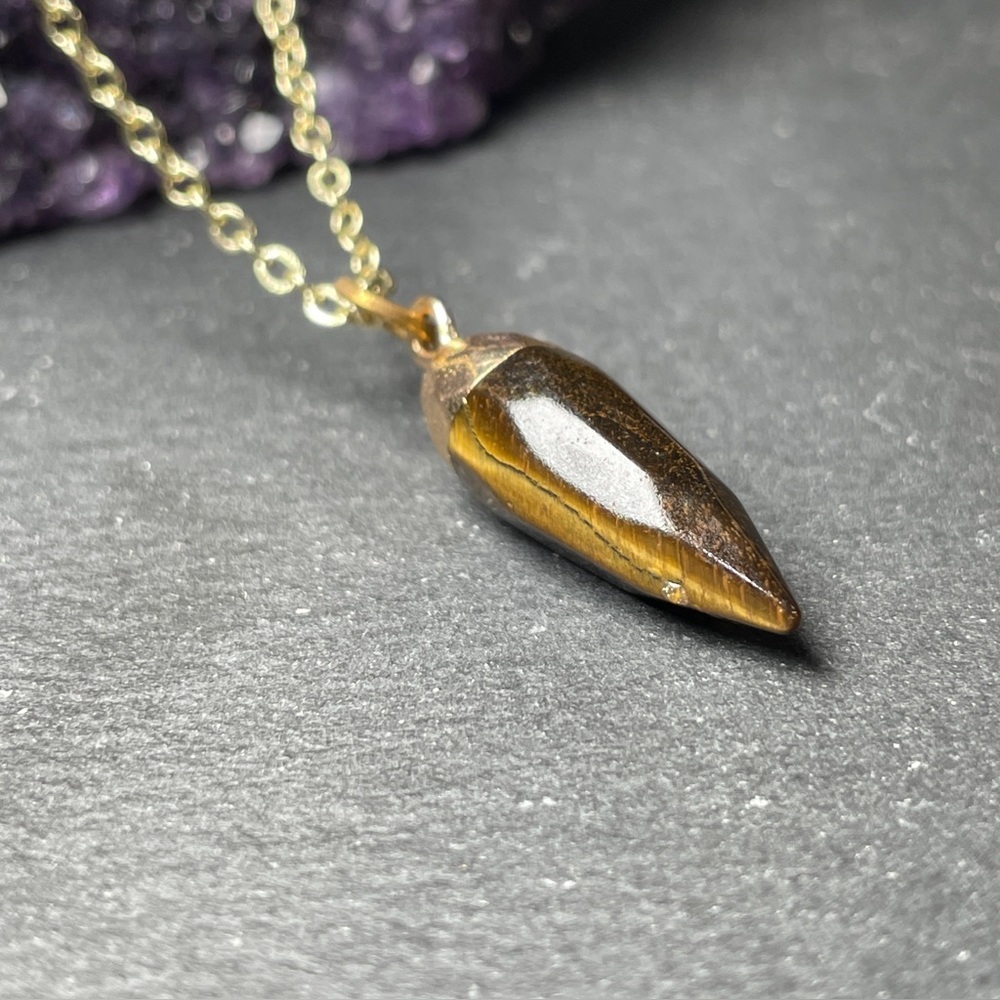 Genuine Yellow Tiger’s Eye Gold Plated Pendant Necklace - Picture 2 of 14